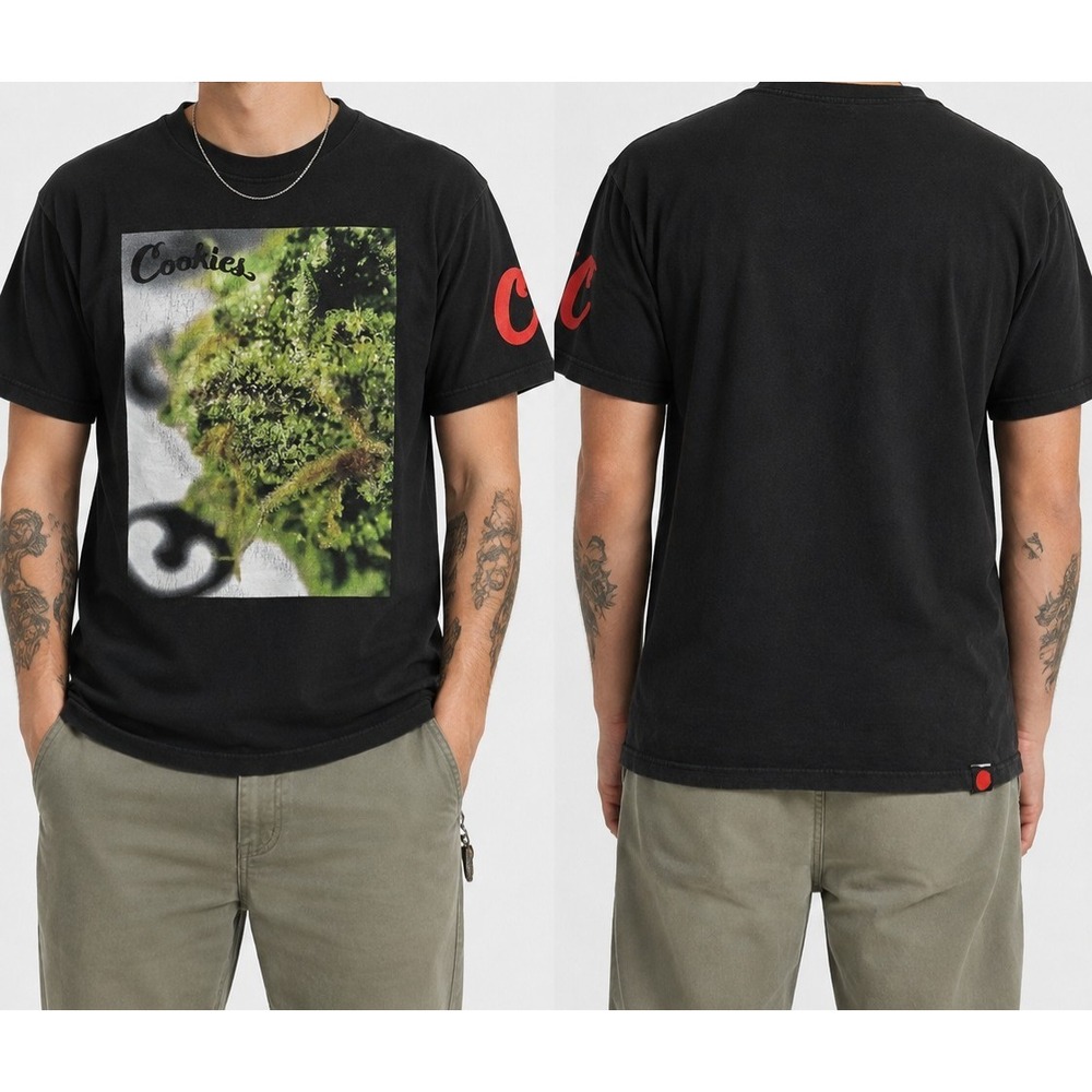Cookies Black Graphic T-Shirt Small Cannabis Bud Logo Streetwear Cotton Tee